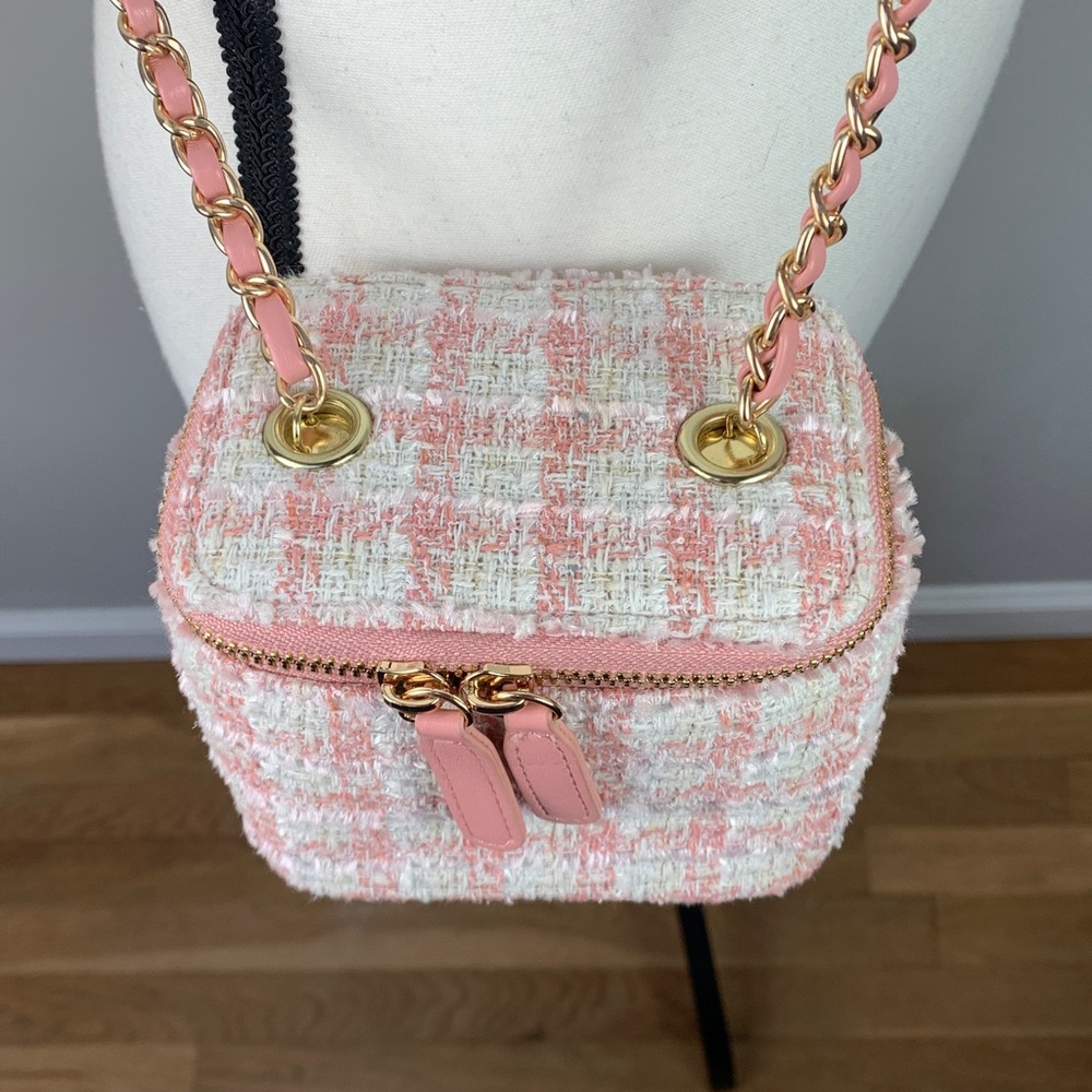 Ahdorned Pink Tweed Mini Crossbody Bag NEW! - Picture 4 of 8